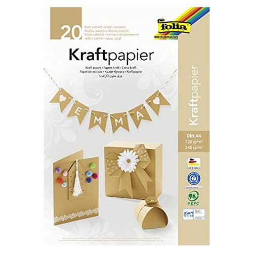 Papel Kraft Folia A4 120/230gr Natural 698 (Pack 20 Folhas)