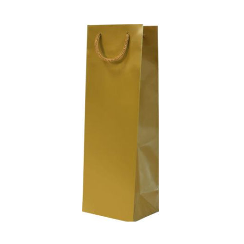 Saco para 1 Garrafa Asa Cordão 12x9x36cm Ouro Brilhante