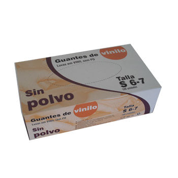 Luvas Vinil s/ Pó Super Finas Tamanho S Pack 100un