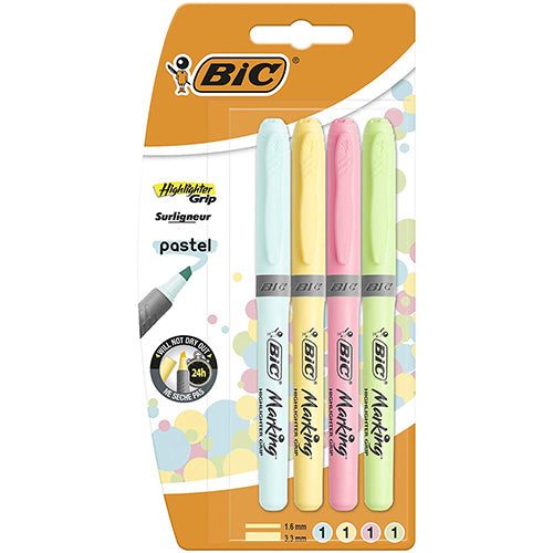 Blister 4 Marcadores Fluorescentes Bic Grip Pastel 964859