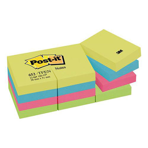 Bloco notas aderentes Post-It 38x51mm 653-Tfen - Pack 12un.