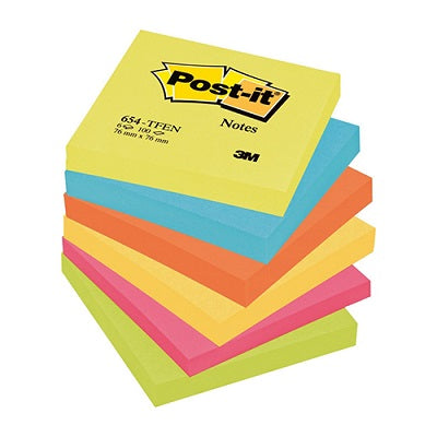 Bloco notas aderentes Post-It 76x76mm 654-Tfen - Pack 6un.