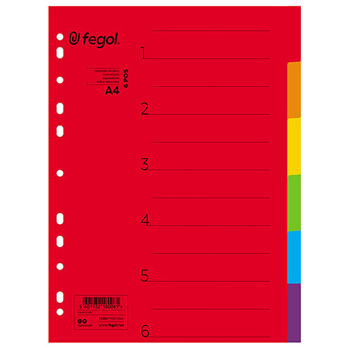 Separadores A4 Cartolina 6 posições pajory cores fortes